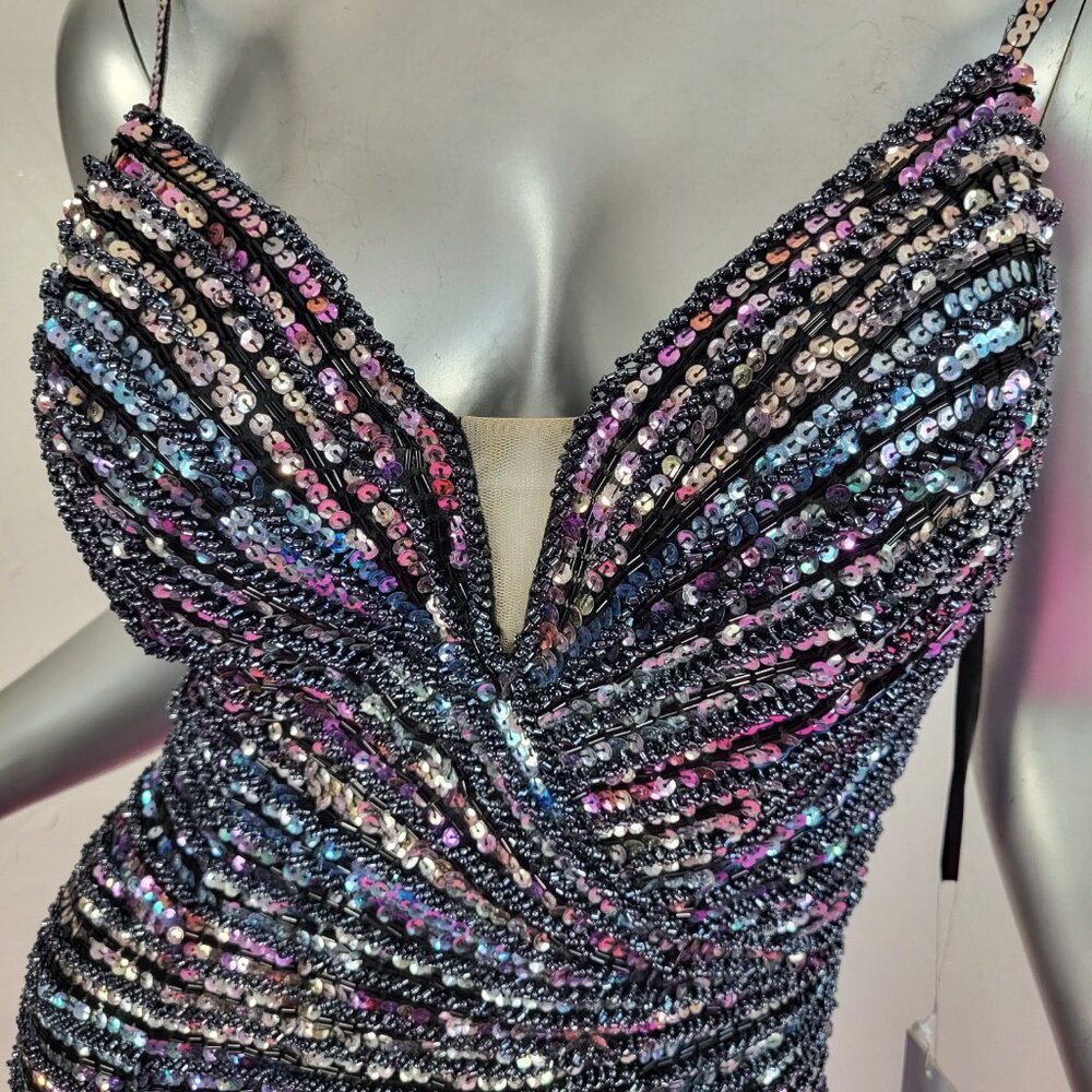 NWT~$990~JOVANI~SZ 2~BLACK PINK BEADED SEQUIN SLIT PROM EVENING GOWN DRESS - Picture 2 of 16